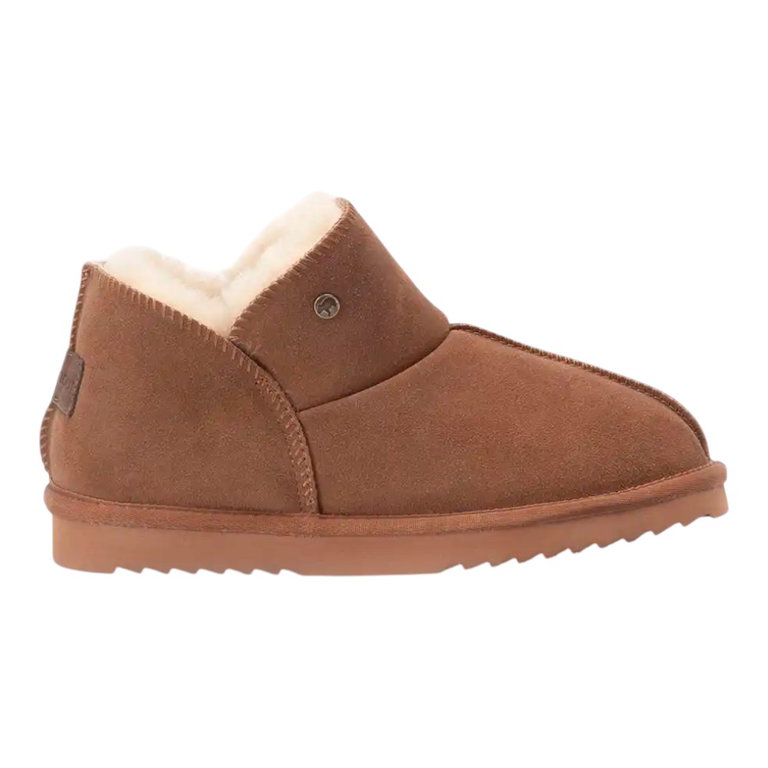 Warmbat Hausschuhe Pantoffel Willow Suede mit Merino Schaffell cognacbraun Damen